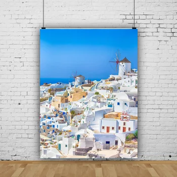 SHUOZHIKE Пейзаж острова Санторини, Греция, и живописный традиционный фон фотографии Белого дома XL-02