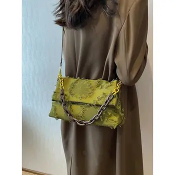 Корейская холщ Кисточки Женская сумка через плечо Модные кошельки и сумки 2023 Новая модная цепочка подмышечная сумка через плечо Дизайнерские сумки