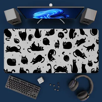 Black Cat Коврик для мыши 900×400 Mousepad Xxl Настольный коврик Компьютерный коврик Mause Большой коврик для клавиатуры Extended Gaming Home Play Mat
