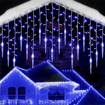 Уличная гирлянда Зимняя гирлянда Светодиодный светильник Ледяной занавес Сосульки Гирлянды для новогодних поникших 0,3 м 0,4 м 0,5 м для рождественских украшений 2023