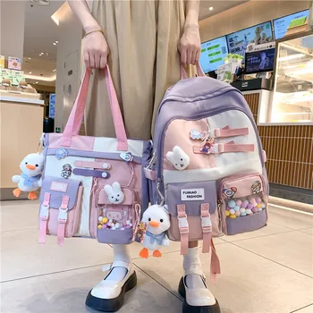Рюкзак Мода Женская сумка для школьников Harajuku Универсальная японская студенческая сумка в стиле колор-блок большой емкости