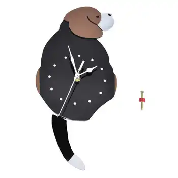 Настенные часы Самоклеящиеся водонепроницаемые 3D эффект Бесшумное движение Собака Настенные часы с хвостом для окна Гостиная DIY Цифровые часы