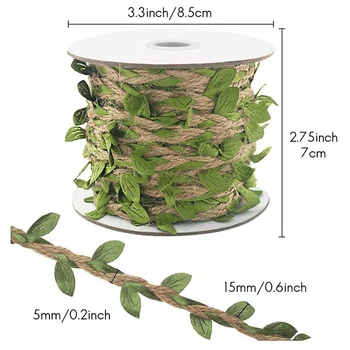 Натуральный джутовый шпагат 5 мм гессенский шпагат с искусственными листьями джутовый шпагат для подарочной упаковки DIY свадебный сад (32,8 фута)