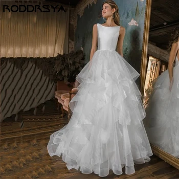 RODDRSYA Элегантное свадебное платье с круглым вырезом для невесты Романтический тюль с открытой спиной Vestido Novia Civil A-Line Свадебные платья без рукавов