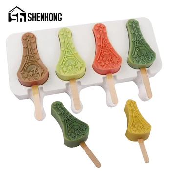 SHENHONG Iron Tower Текстура Шоколадная форма для мороженого 4 Силиконовые формы для мороженого с палочками Лоток для кубиков льда Summe