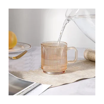 2 шт. Стеклянная кофейная чашка с крышкой Стеклянные кофейные кружки Ребристые кофейные стаканы с ручкой для латте капучино чай молоко B