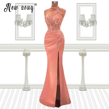 розовые элегантные длинные вечерние платья 2022 высокий разрез русалка сбоку арабские выпускные платья для новогоднего платья невесты на заказ