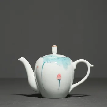 Чайник с ручной росписью Чайник Lotus Чайный сервиз кунг-фу, подглазурный цвет, пузырьковый чайник, керамический бытовой, простой чайник, 240 мл