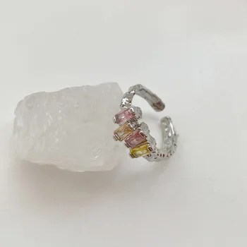  Уникальное женское красочное стеклянное открытое кольцо со сладким и холодным дизайном, серебряное кольцо на указательном пальце, розовые украшения для рук