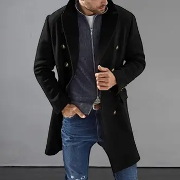 Повседневные брюки Пальто Модное пальто с воротником с лацканами Универсальная теплая стильная мужская куртка для осенне-зимних брюк длиной до колена