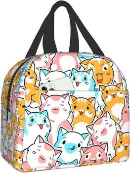 Kawaii Cats Fun Animal Lunch Bag Tote Bag Сумка для ланча Lunch Box Изолированный контейнер для ланча для школ Работа Путешествия на открытом воздухе