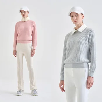 2023 Зимняя новая одежда для гольфа Женская мода Универсальная спортивная одежда на открытом воздухе Теплый пуловер с круглым вырезом Трикотаж