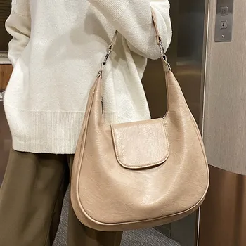 Простая твердая большая женская сумка через плечо 2022 Высококачественная мягкая кожаная сумка-шопер Женская всематчевая роскошная сумка Designe
