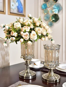 Светлые роскошные украшения для стеклянных ваз, цветочная композиция для гостиной, ощущение высокого класса, цветочная композиция для обеденного стола в стиле ретро, Амер