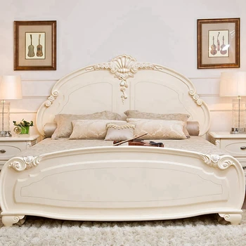 Royal Европейская двуспальная кровать Роскошная Современная белая двуспальная кровать размера 