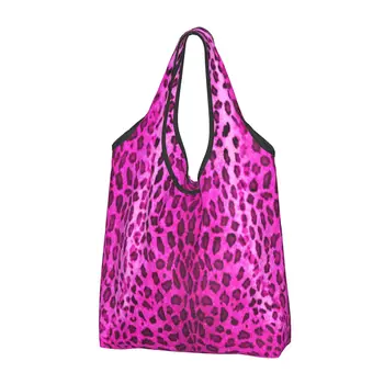 Kawaii Розовый Леопард Сумка Для Покупок Портативная Сумка На Плечо С Принтом Кожи Животных