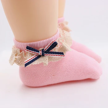0-8 лет Весна и осень Корейская версия Простые кружевные носки с бантом Принцесса Эластичные мягкие носки для девочек Разноцветные хлопковые короткие носки