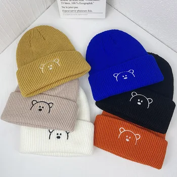 корейский ребенок осень-зимняя шапка милый медведь вязаный теплый кепочка для новорожденного детская шапочка сплошной цвет девочка мальчик мягкие вязаные шапки