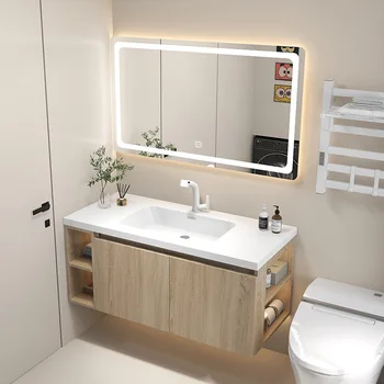 Мебель для ванной комнаты, светлая роскошная мебель для ванной комнаты, шкаф для умывальника, комбинация современной простой раковины, унитаза, умывальника, стола один