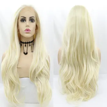  Bombshell Blonde Natural Wave Synthetic 13X4 Кружевные передние парики Бесклеевые высококачественные термостойкие волосы из волокна для модных женщин