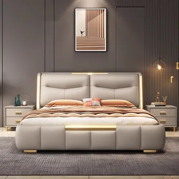 Дизайнерская двуспальная европейская кровать Рама Роскошная полноразмерная двуспальная кровать в европейском стиле Красота Белый Camas Супружеская спальня Мебель