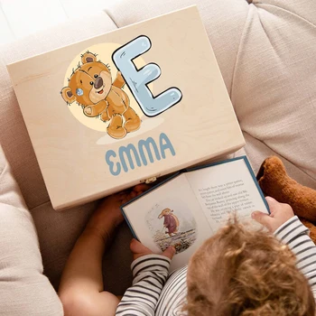  персонализированный детский сувенир коробка мультяшный медведь письмо печать малыш память коробка изготовленная на заказ деревянная коробка для младенцев детский подарок Newbron Present