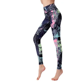  Печатные штаны для йоги Женщины Тонкая Высокая Талия Бедра Танец Одежда Йога Высокая Эластичность Брюки для упражнений.Бесшовные леггинсы Спортивные колготки Женщины
