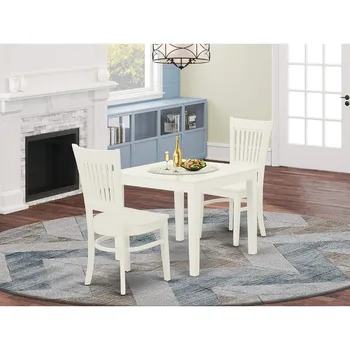 Набор из 3 предметов East West Furniture OXVA3-LWH-W Oxford содержит квадратный обеденный стол и 2 кухонных стула, 36x36 дюймов