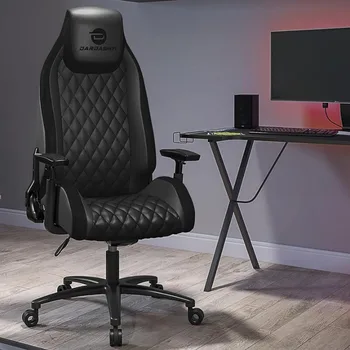  Офисное компьютерное кресло с высокой спинкой Racing Executive Эргономичный регулируемый, поворотный, откидывающийся и подлокотник, поясничная опора, полуночный черный