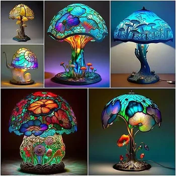 красочный спальня прикроватный цветок гриб креативный настольный ночник атмосфера свет ретро витраж серии настольные лампы