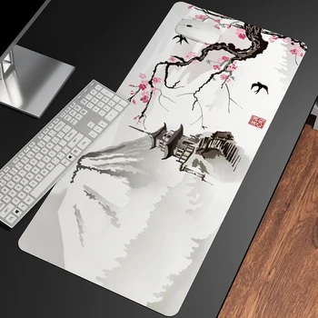 Симпатичный коврик для мыши с художественным принтом цветущей сакуры, резина, аниме пейзаж, симпатичный, высокого качества, компьютерные аксессуары, XXL