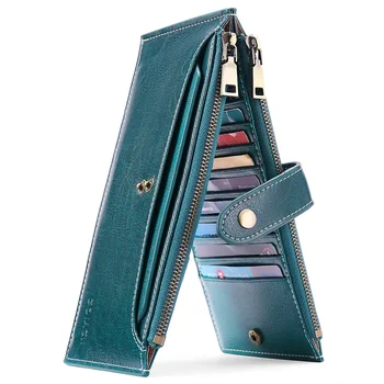 Женская ретро-сумка для карт из воловьей кожи большой емкости с несколькими позициями для карт, сумка для телефона на молнии, многофункциональный кошелек