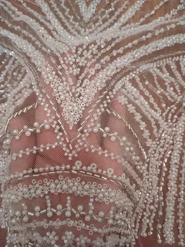 Роскошное тяжелое бисерное кружево Европейское свадебное кружево Нежное бисерное сетчатое кружевное тканевые материалы Brillantes
