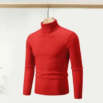Однотонный свитер Мужской пуловер Свитер Стильный зимний гардероб Essentials Мужские вязаные свитера с высоким воротником в сплошных цветах